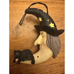 Vintage wooden moon with with black cat
